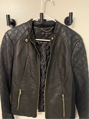 INC International Concepts Women’s Black Quilted Faux Leather Jacket